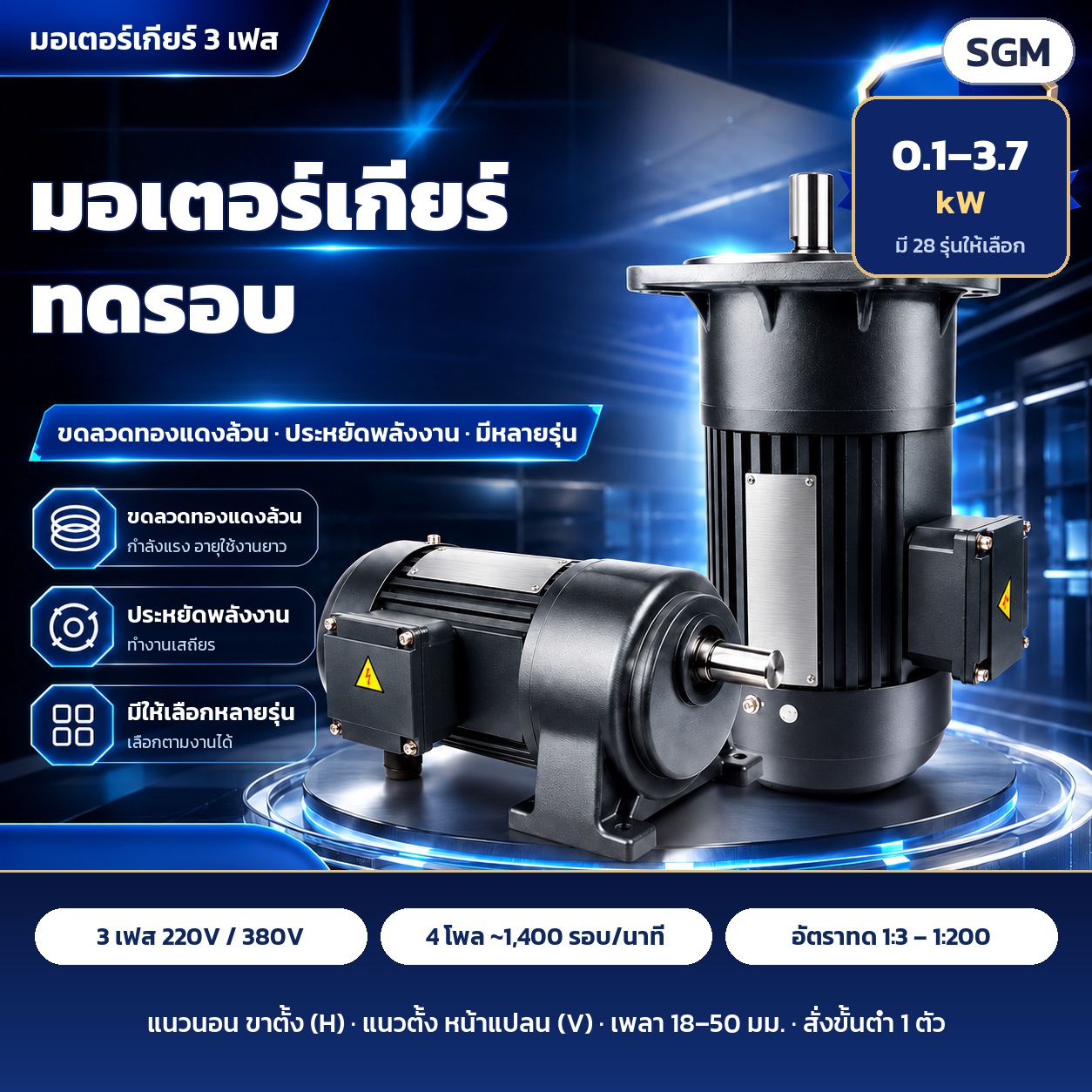 มอเตอร์เกียร์ทดรอบ 3 เฟส SGM ตอบ 12 คำถามก่อนซื้อ ใช้ไฟบ้านได้ไหม เลือกอัตราทดอย่างไร ซื้อ 1 ตัวได้ไหม