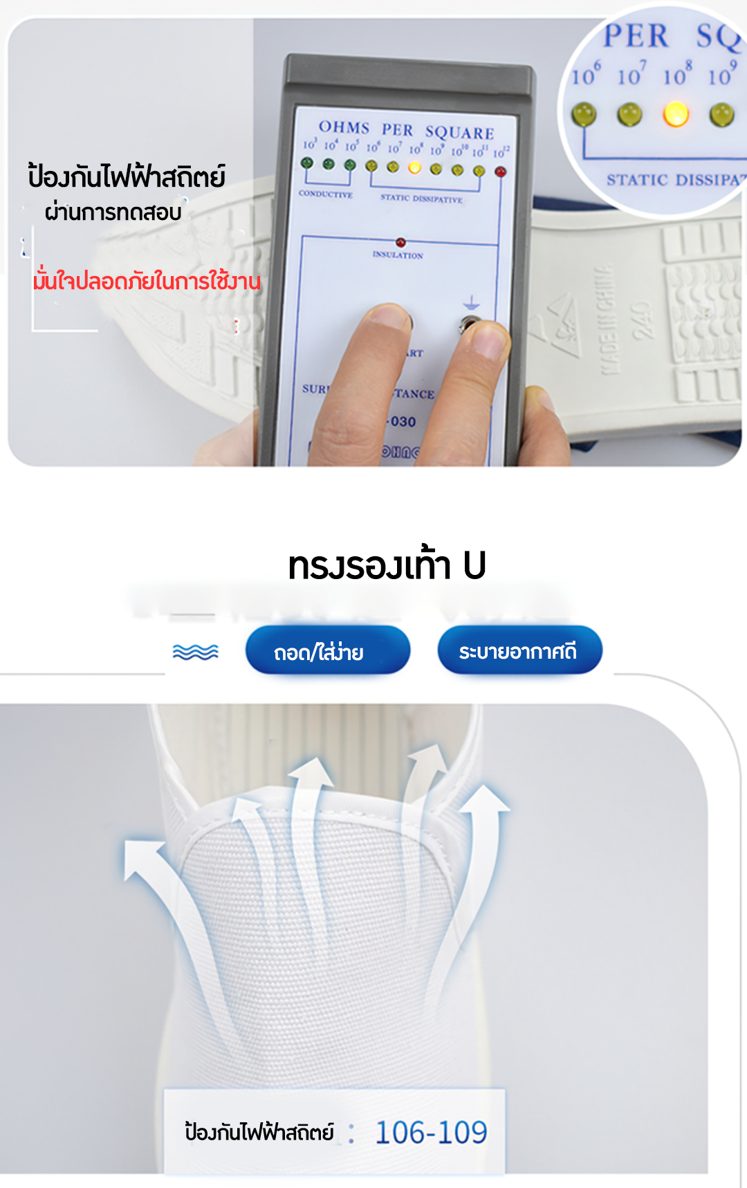 รองเท้าใส่ในโรงงาน รองเท้าผ้าใบป้องกันไฟฟ้าสถิตย์